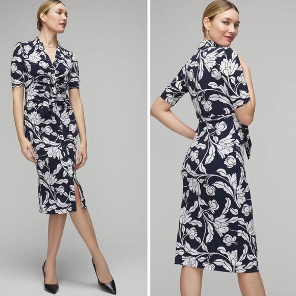 New! White House Black Market Matte Jersey Ruched Tie-Front Midi Dress, size 6 - Picture 1 of 16